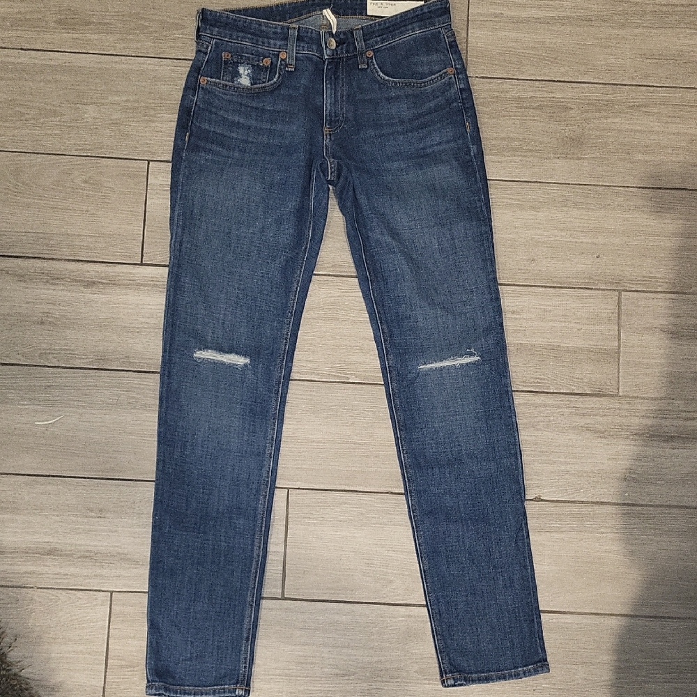 rag & bone Blue Skinny Jeans with Distressed Details